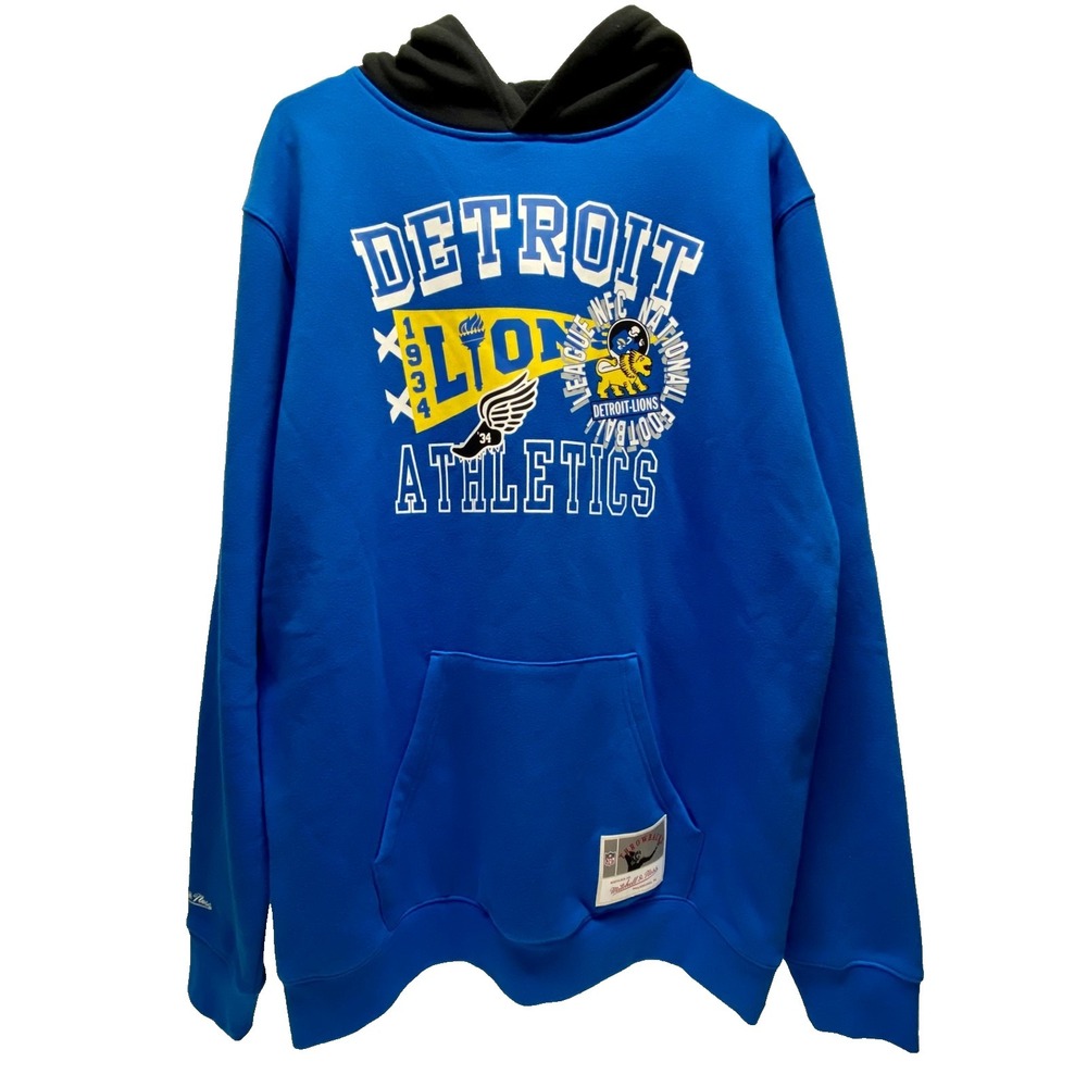 Detroit Lions NFL Hoodie Large Blue NFC Throwback Football Mitchell & Ness NWOT
